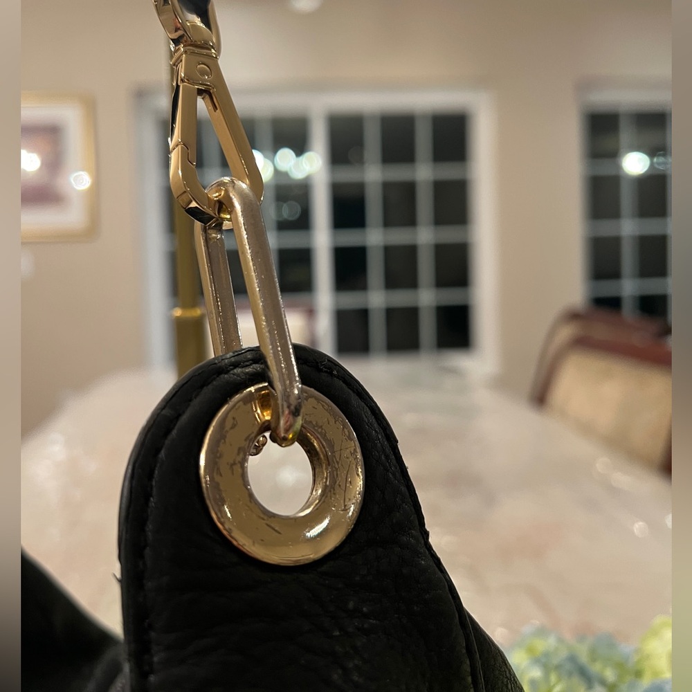 Michael Kors Black Leather Hobo Bag Gold Hardware Shoulder Bag - Picture 3 of 9